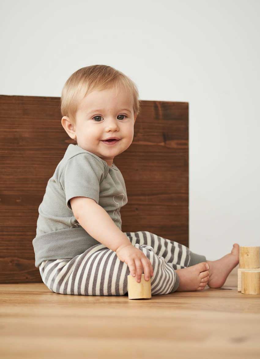 Stribede bukser i 100% økologisk bomuld – Moss/Natural - Billede 2