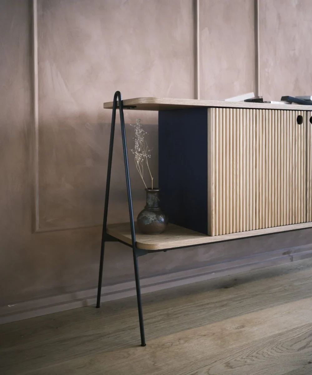 A-skænk i lys ask med blå detaljer, 120cm - Billede 4