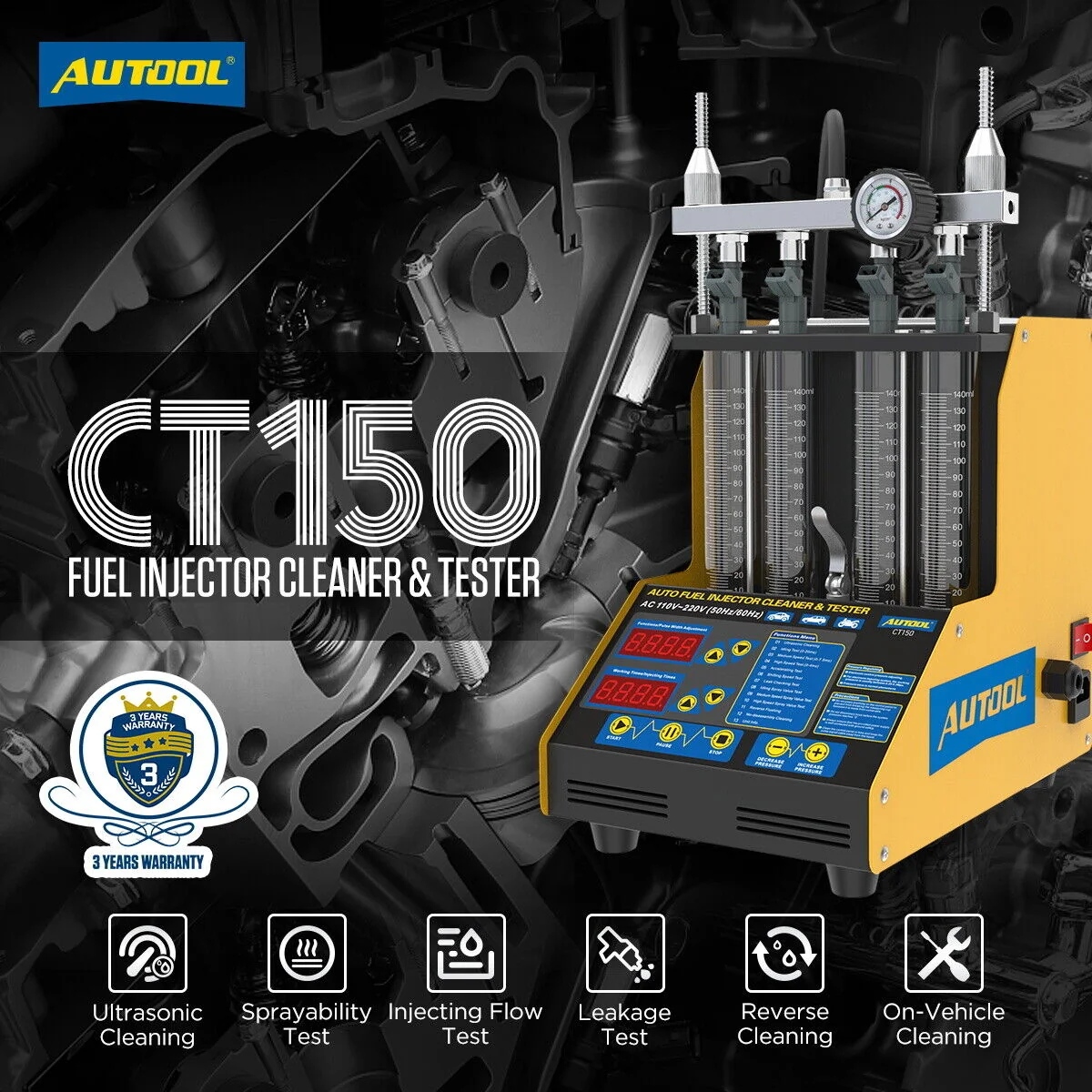 CT150 Ultrasonic Fuel Injector Cleaner Tester Rense maskine Bilmotor - Billede 3